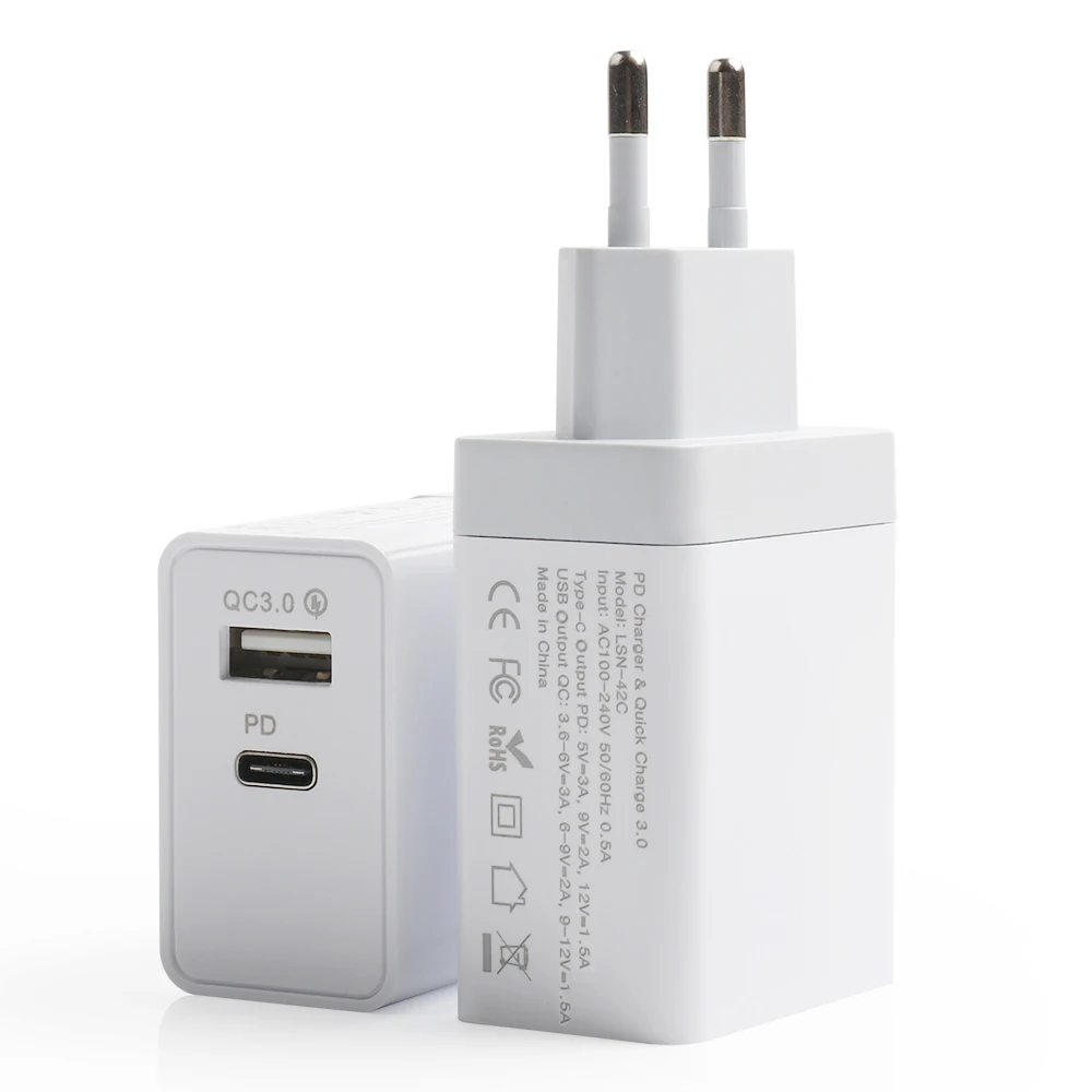 

2020 hot sale USB C Wall Charger 2 Port Type C Charger with QC3.0 Dual Usb 18W PD Fast Phone Charger