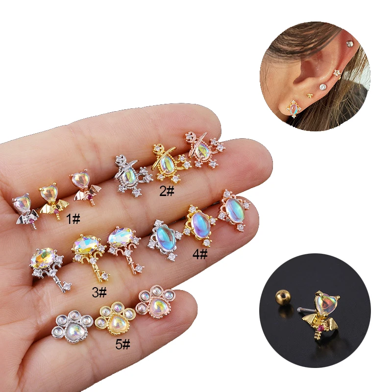 

Stainless Steel AB Color Crystal Stud Earring Cartilage Huggie Earrings Ear Bone Clip Cubic Zircon Women Body Piercing Jewelry