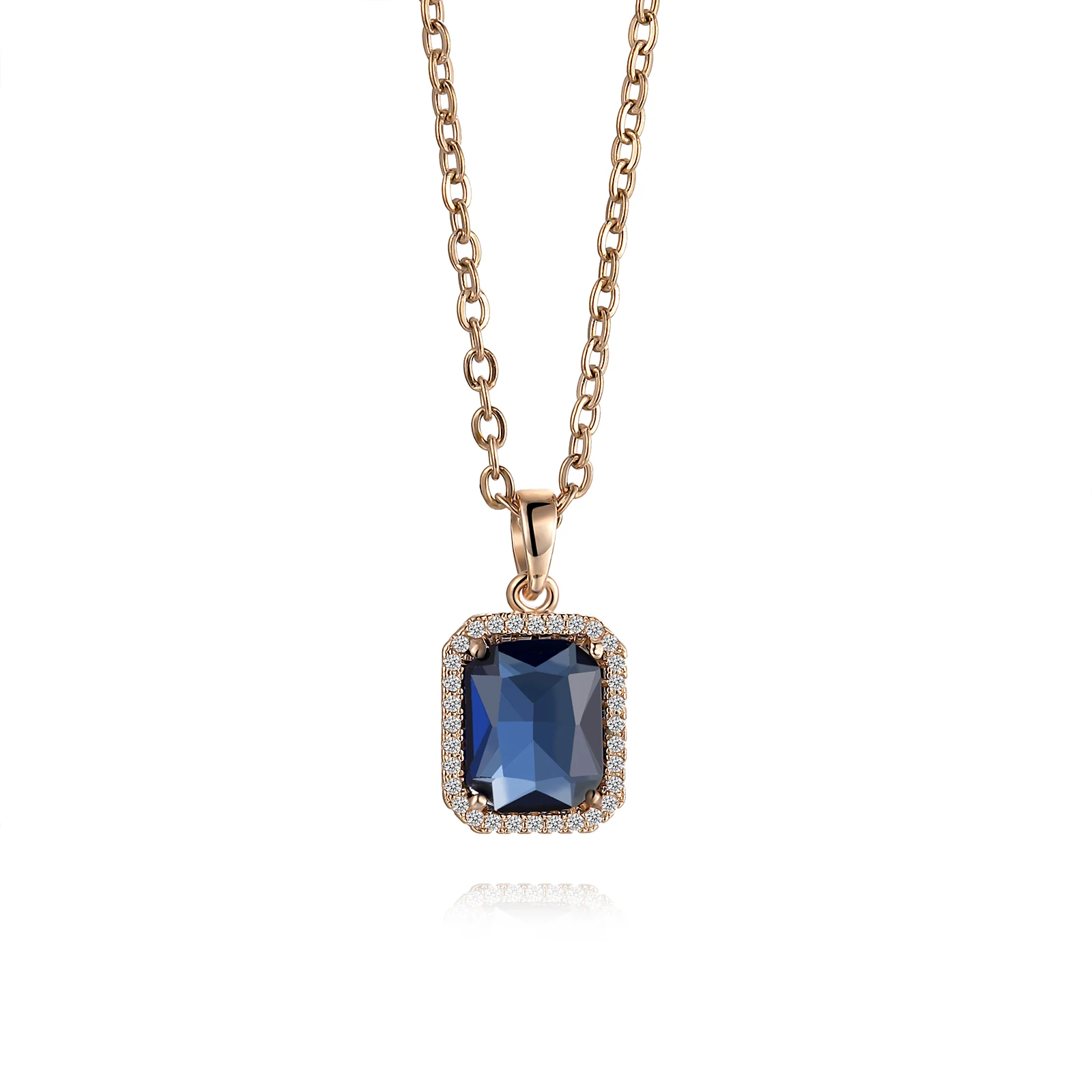 

Loftily Personalized Luxury Square Blue Crystal Pendant Rose Gold Stainless Steel Link Necklace