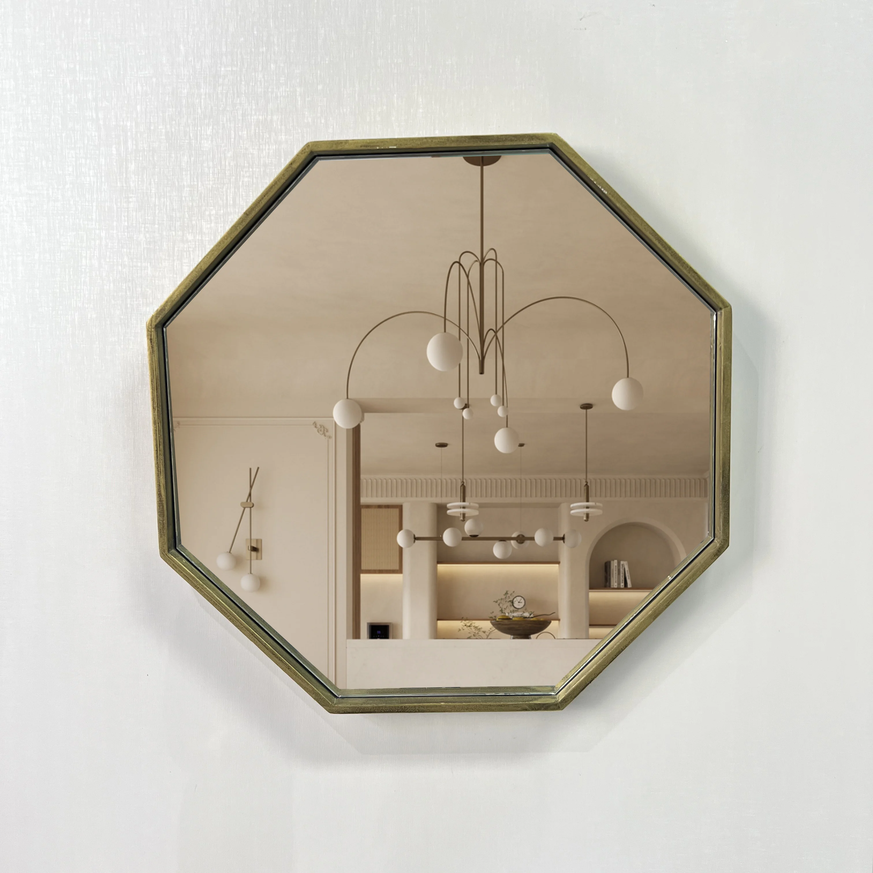 60cm American Retro Octagonal Wall Mirror Home Decoration Wall Hanging Decoration Luxury Frame Living Room Wall Hanging
