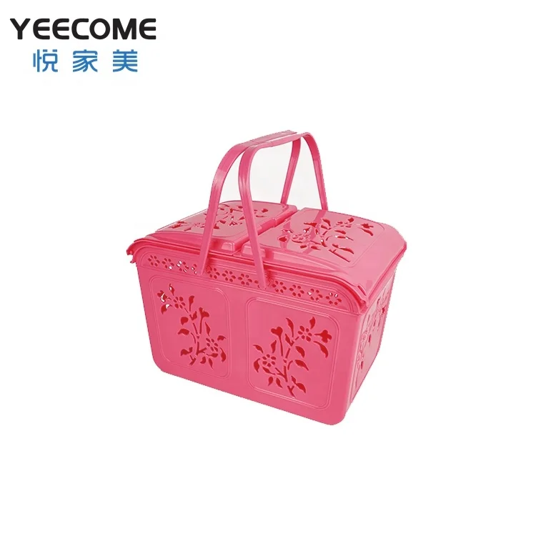 

Double Open Lid Plastic Hand Shopping Baskets Yeecome Brand Multifunction Plastic Basket