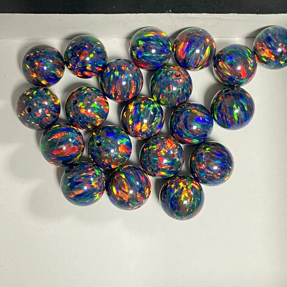 

HQ Gems Synthetic Opal Stone 8mm Full Hole Ball Created Opal Beads Black Opal Stone Price Per Grams