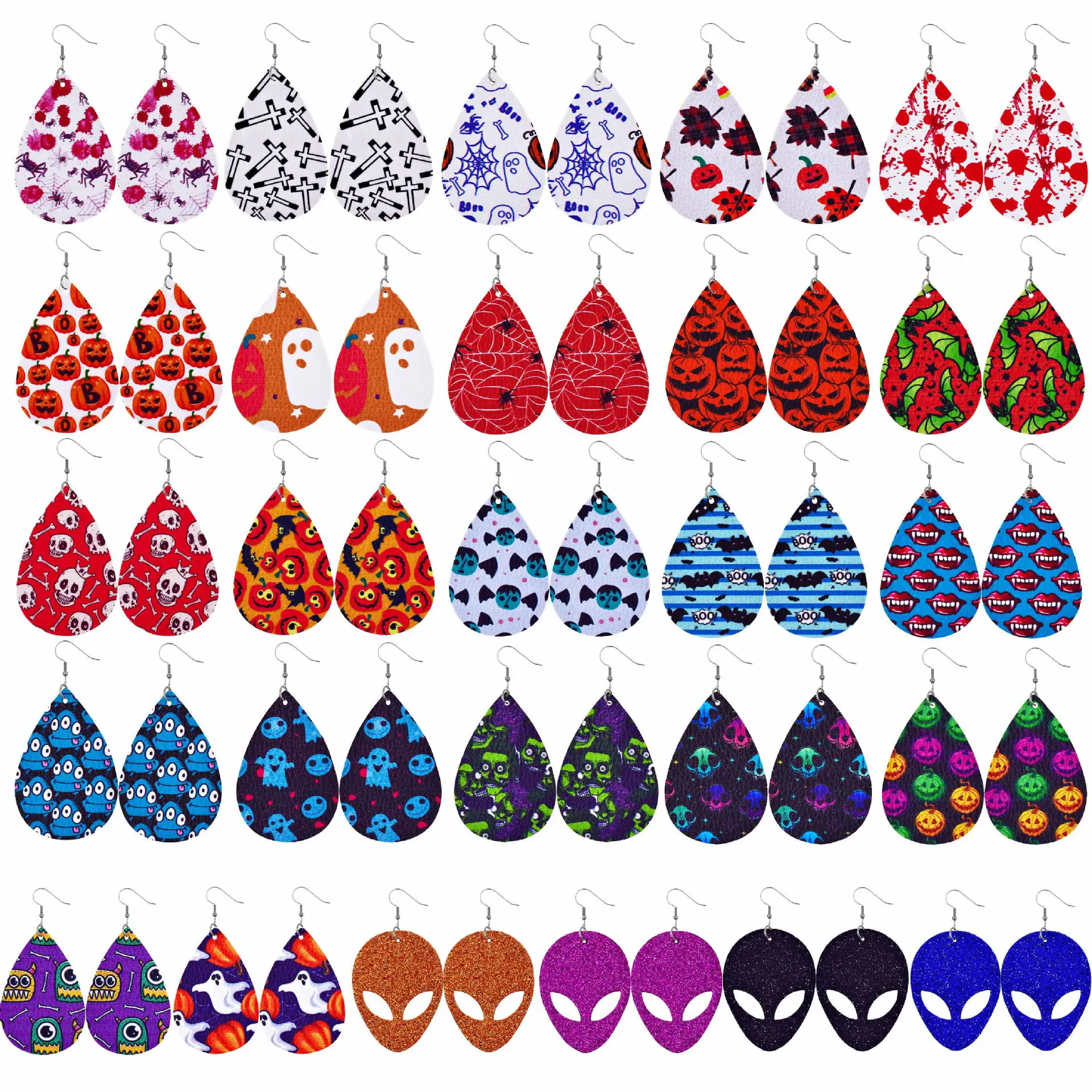 

2021 New Product Fashion Jewelry Creative Double-sided Leather Printing Mask Elf Halloween PU Leather Earrings Gifts Jewellery, As shown