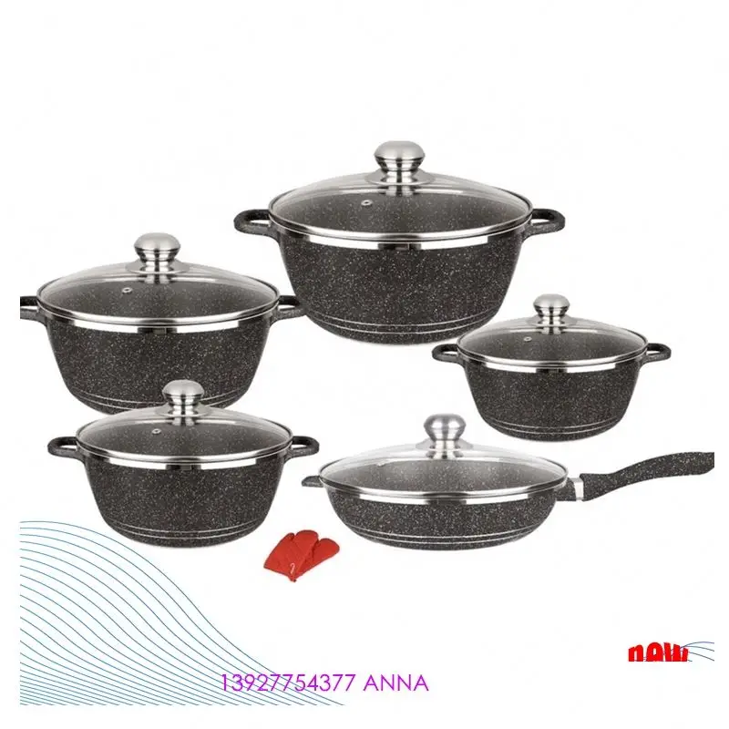 

12pcs aluminum pots non stick double grill fry pan dessini cookware sets