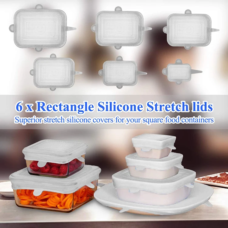 New Reusable 6pack Various Sizes Fresh Lid Set Stretchable Rectangle