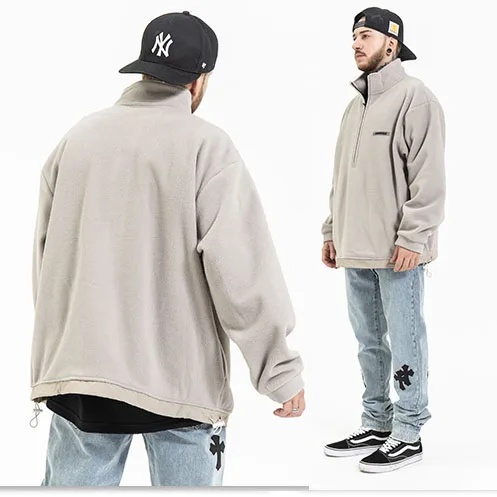 

Autumn Winter High Neck Long Sleeves Sweatshirts Drawstring Drop Shoulder Pullover Shirts Half Zipper Fleece Sweatshirts Men, Custom color supported