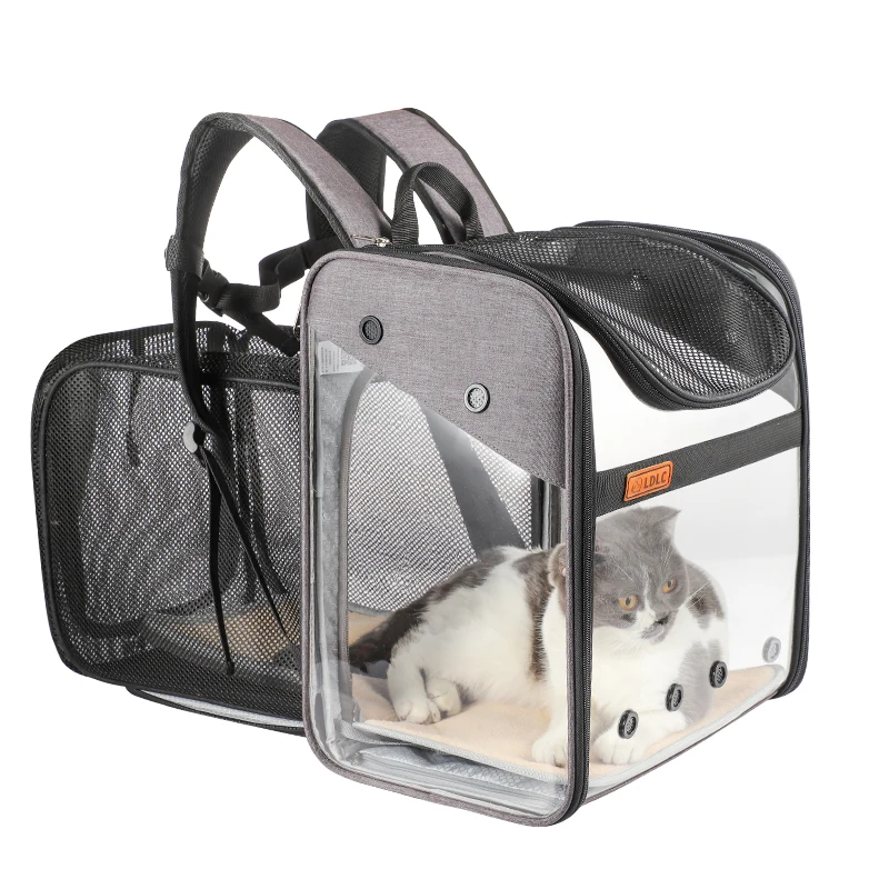 

new design clear PVC breathable backpack expandable cat carrier, Grey,blue,deep blue pink