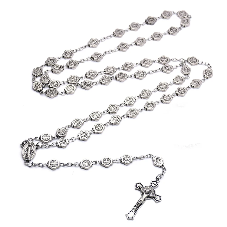 

Cross Jesus Christian Pray Religious Saint Benedict Bead Chain Catholic Holy Grail Rosary Necklace