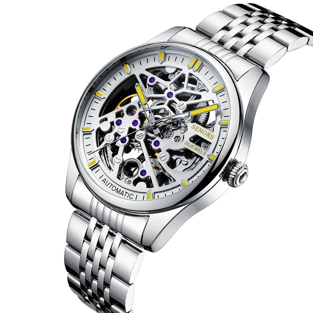 

Customized Logo Water Resistant Stainless Steel Band Men Tourbillon Skeleton Automatic Mechanical Watch
