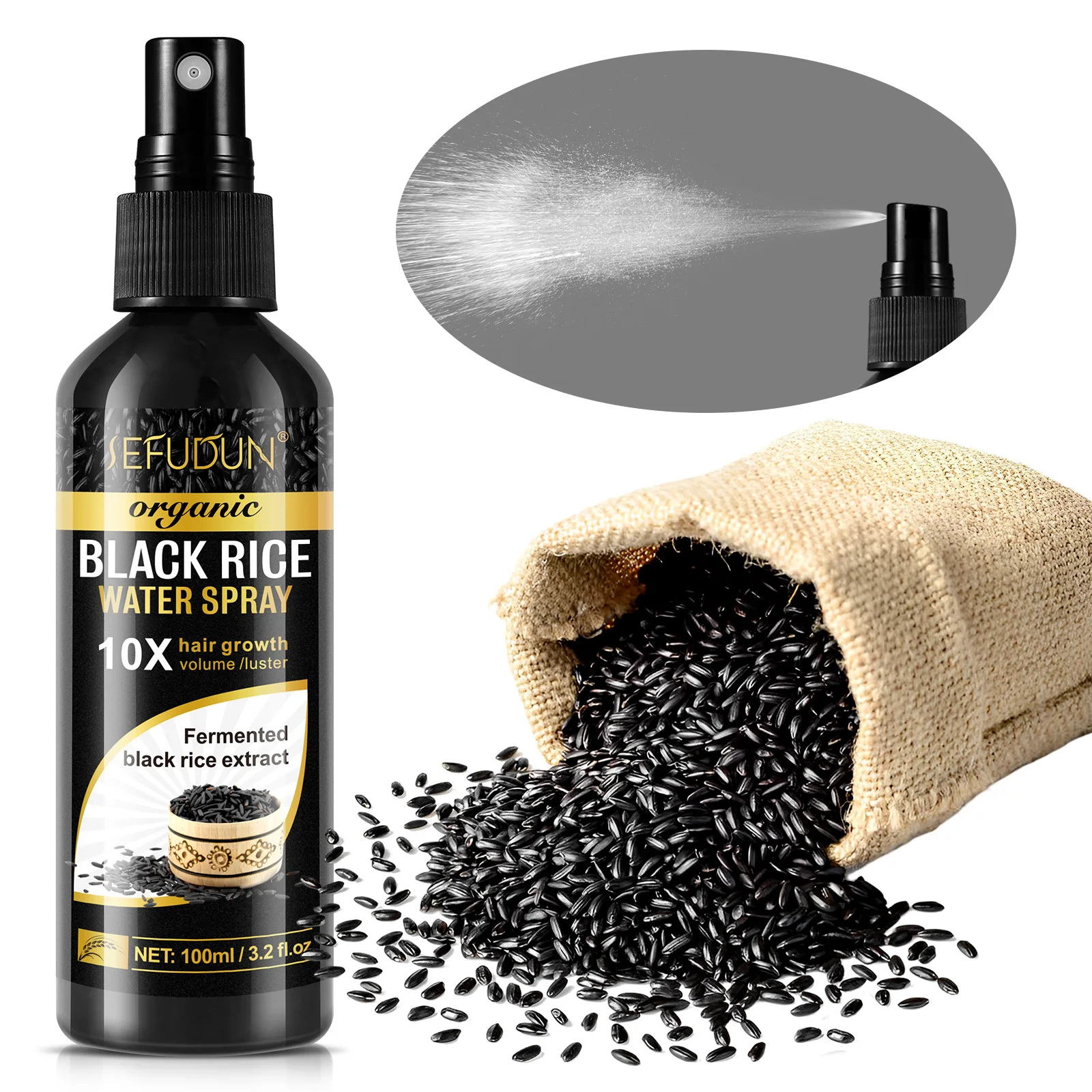 

OEM Private Label 100Ml Hair Loss Treatment Biotin Black Rice Water Hair Growth Serum Spray For Hair Growth And Strengthen