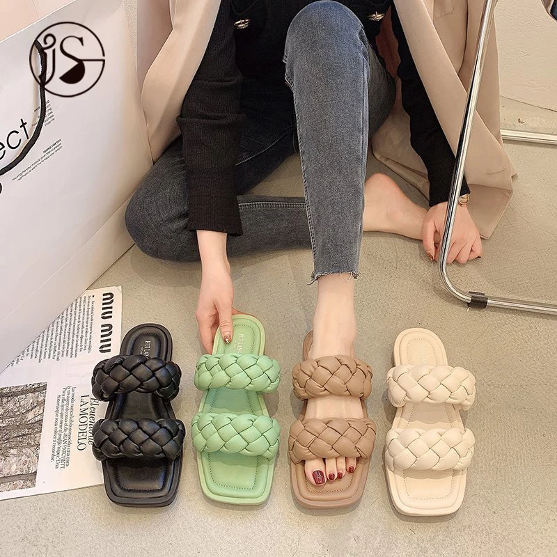 

Women fashion 2021 weave women sandals light weight hot summer slippers popular women slides Custom double belt shoes, Picture