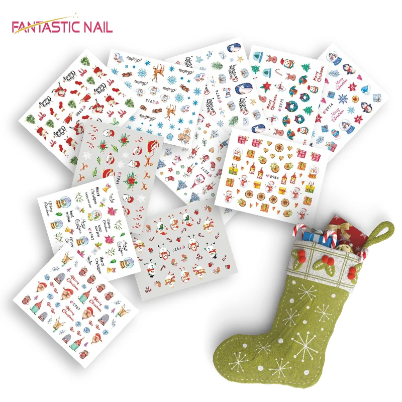 

Hot sale designer luxury brand name logo sticker decal cartoon anime Christmas nails art stickers for nail art decoration, Colorful
