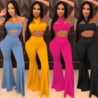 

TA7053 women fashion multi wear sexy flare pants and top two piece set