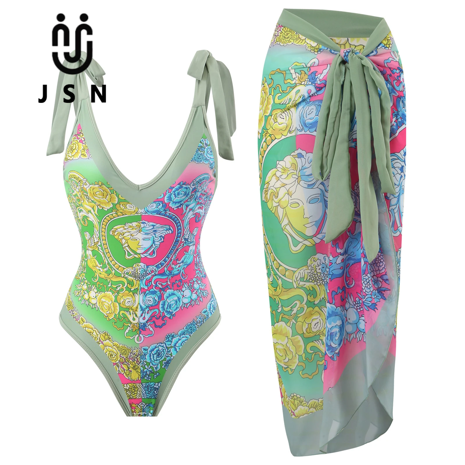 JSN  Fashion show girl bikini swimwear luxury swimsuit one piece bathing suits cover ups for women