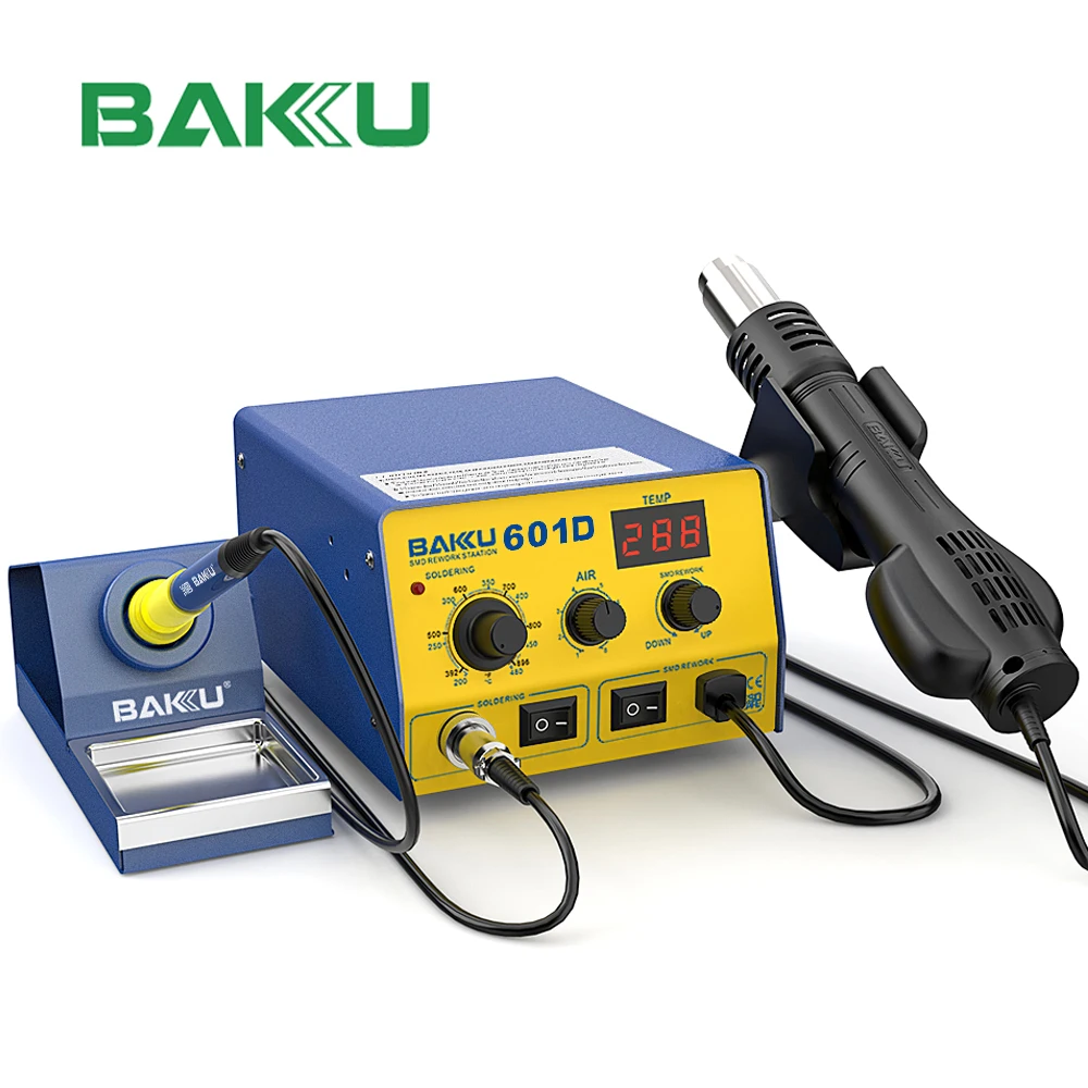 

BAKU BK-601D Hot Selling BGA Rework Soldering Station with Hot Air Gun and Soldering Iron 500W PCB Soldering Online Support 2.8