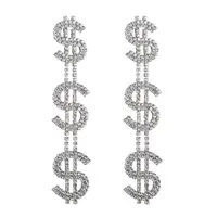 

2020 USA HOT Sell Statement Fashion Earrings Full Rhinestone Dollar Symbol Drop Earrings For Women