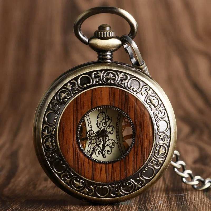 

Vintage Wood Circle Design Mechanical Hand-winding Pocket Watch