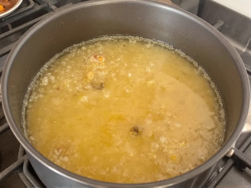 Skimming impurities from simmering chicken stock