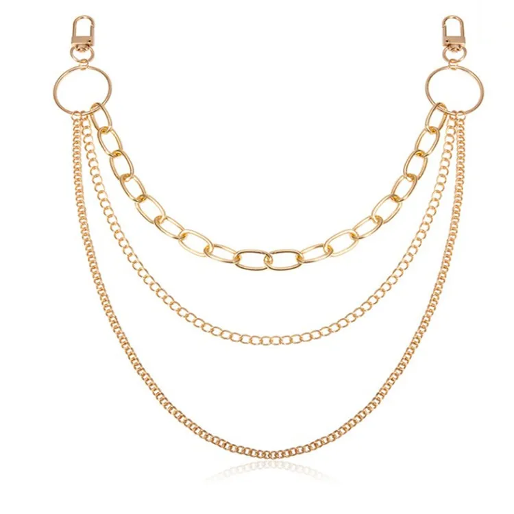 

High Fashion Punk Hip-hop U shape Multi-Layered Tassel All Metal Paperclip Pants Chain Body Chain 2020, Gold,rhodium
