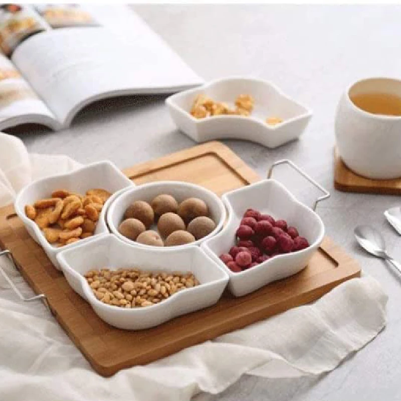 

Amazon's best-selling high-end solid wood dried fruit plate ceramic snacks candy plate nut box fruit plate for living room, Wooden color