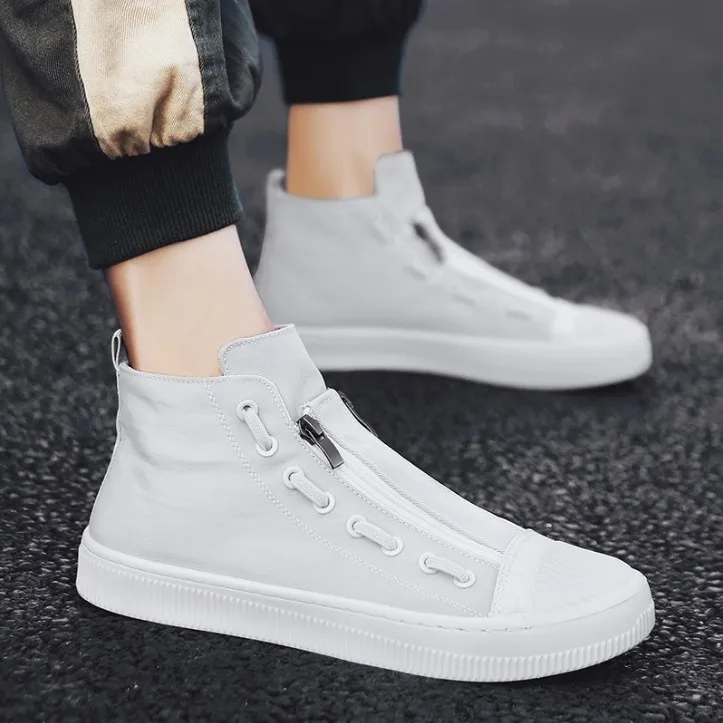 

Wholesale OEM Lace Up Casual Custom Plain White Men Sneaker Canvas Shoes, White/black/yellow