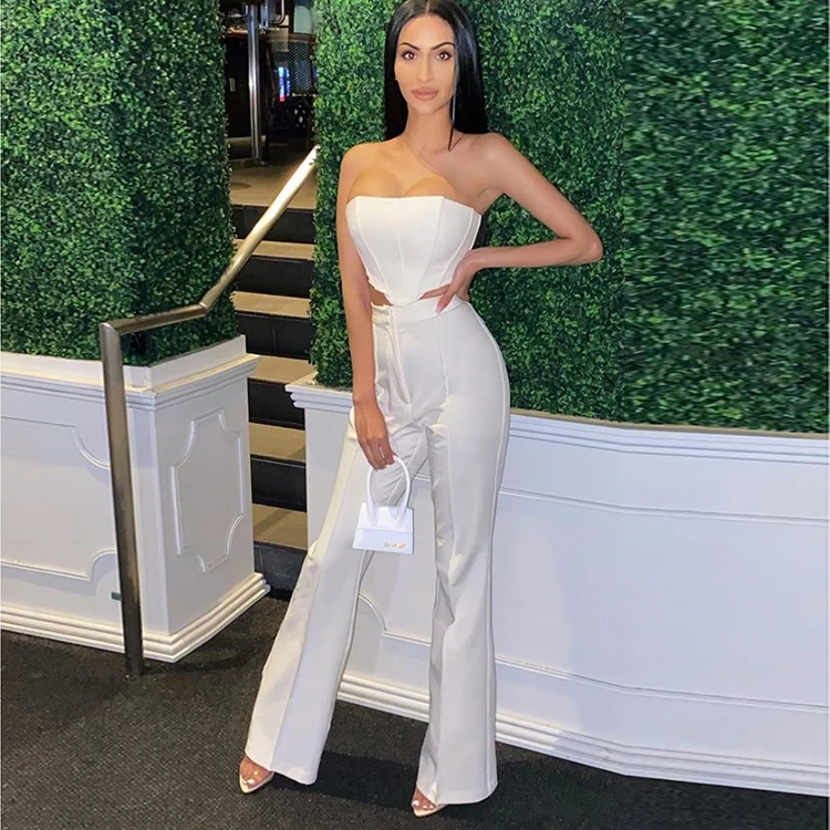 

2 Piece Set Women Clothing Sleeveless Boned Crop Top Women 2 Piece Pants Set White Two Piece Sets Sexy Woman Outfits, White,blue,black,lavender