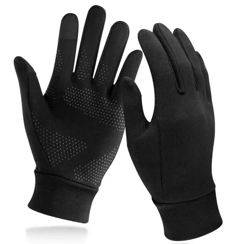 

Amazon Hot Selling Touchscreen Custom Anti Slip Silicone Gel Winter Thermal Warm Fleece Lining Running Cycling Racing Gloves, Black