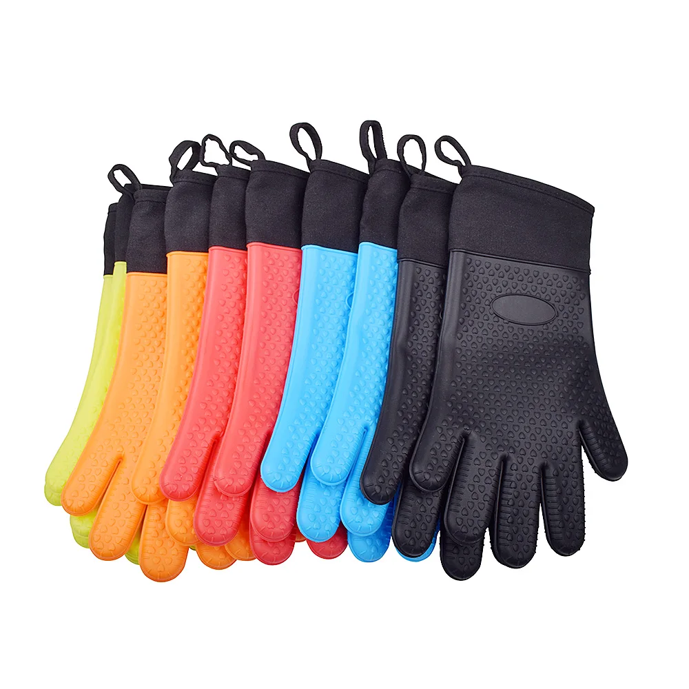 

Heat Resistant Internal Cotton Layer Bbq Mitts Kitchen Non-Slip Potholders Silicone Cooking Oven Gloves, Red/blue/green/orange/black