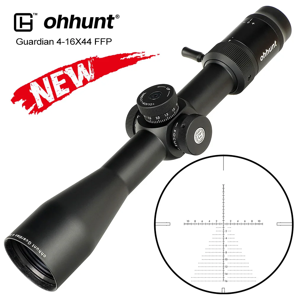 

ohhunt Optics Guardian 4-16x44 First Focal Plane Scope 30mm Tube Side Parallax Long Range Hunting Scope ffp, Black