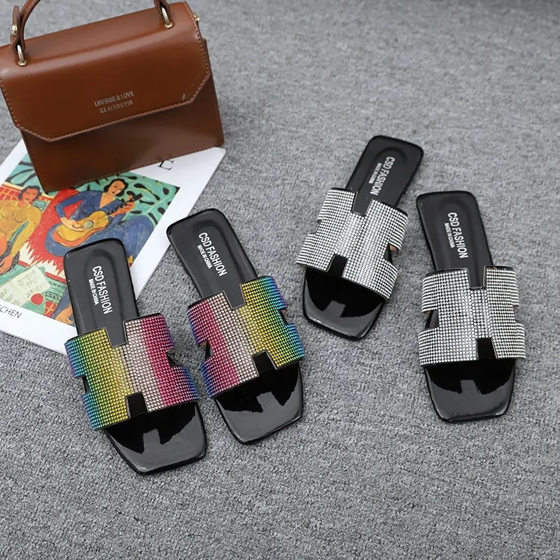 

Hot Sale Korean Women's Fashion Summer Outdoor Flat Bottom Sandals Large Size Sequin Slippers and Summer Shoes Sandals, Silver,colorful