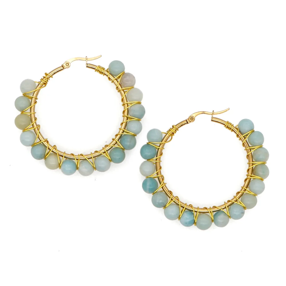 

GT Hot Selling Natural Stone Earrings 2021 New Design 18k Gold Plated Hoop Earrings Women Simple Earrings Stainless Steel