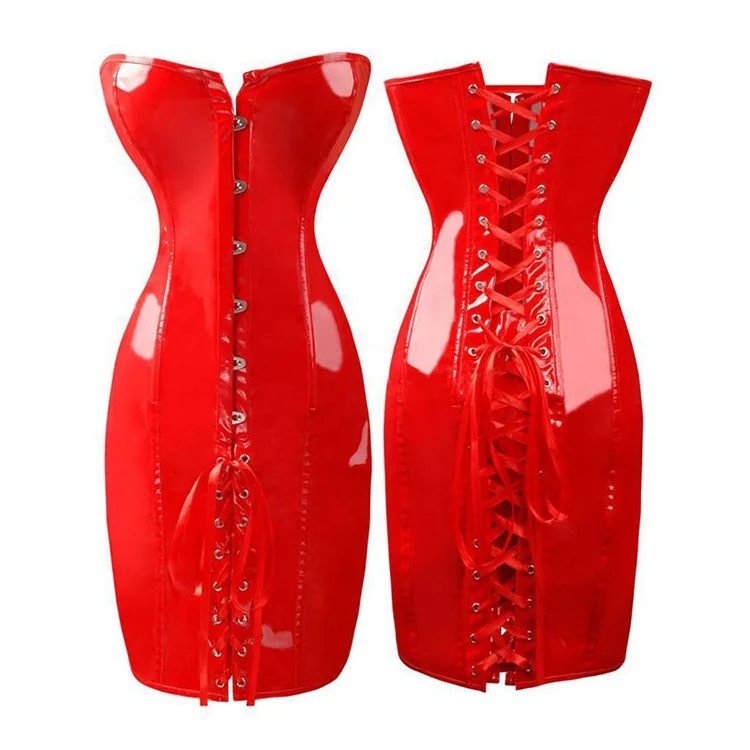 

PoeticExist PVC Dress PU Catsuit Women Red Adult Sexy Cosplay Costumes, As pic