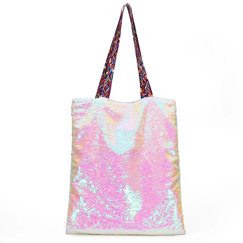 

Pink Glitter Tote for Women Fashion Large Capacity Shiny Reversible Mermaid Shopping Bags Pouch Sequin Shoulder Bag, As photo