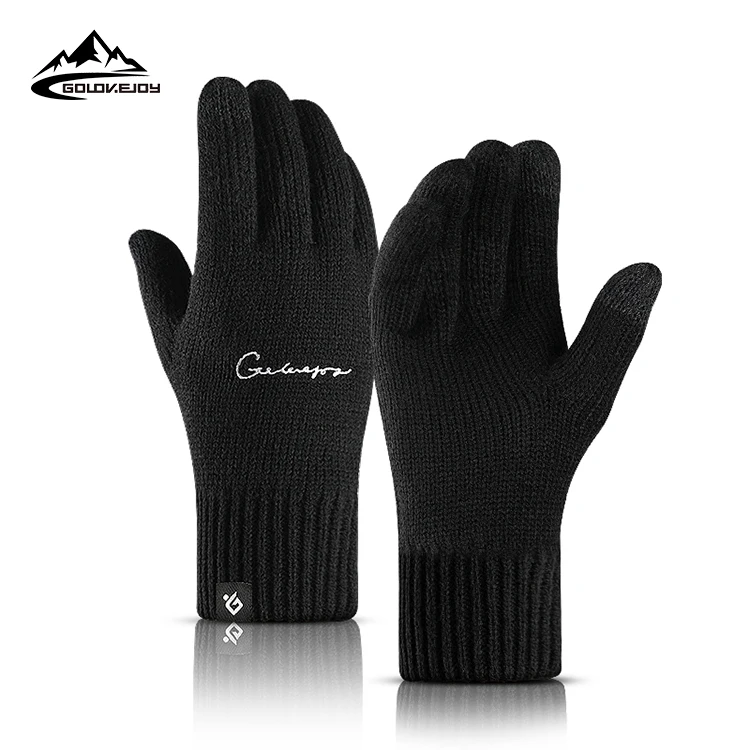 

GOLOVEJOY DZ81 Solid Color Men Knit Warm Cycling Game Cheap Promotion Touch Screen Gloves Car Racing Black Glove, Has 3 colors