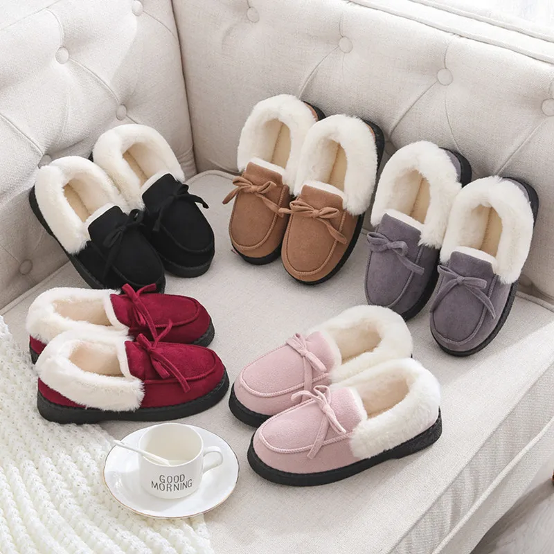 

Custom Cotton Fur Shoes Solid Color Women Anti Skid Thick Soled Indoor Plush Warm Slippers For Ladies