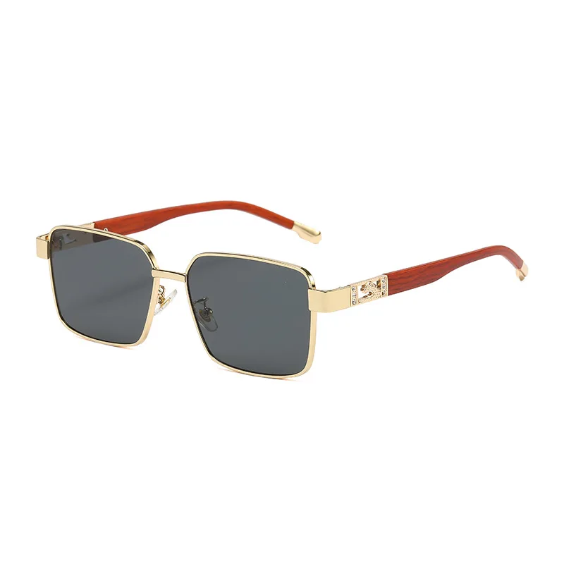 High quality Sun Glasses Fashion luxury square metal men brand designer wood grain sunglasses women 2024