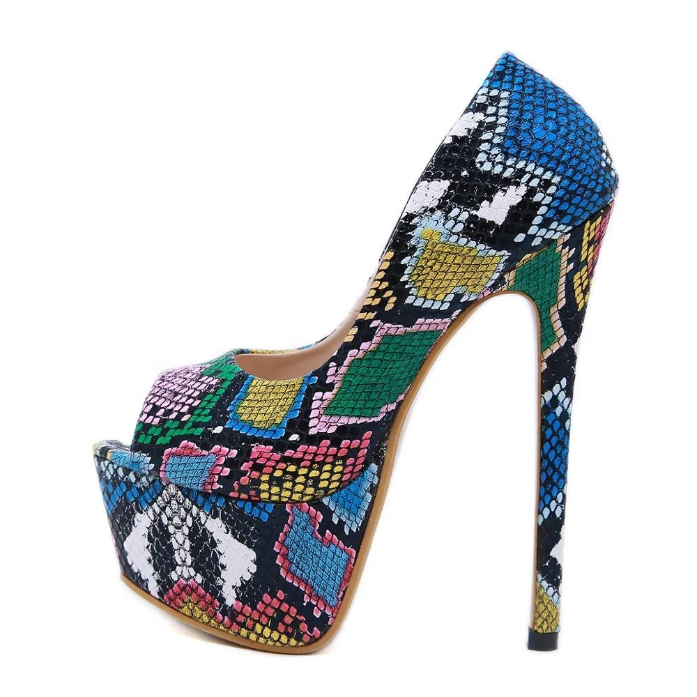 

platform snake print peep toe fancy women high heel shoes