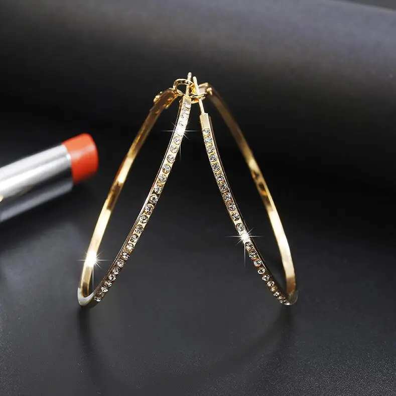 

European and American hot selling retro simple metal exaggerated exquisite diamond hoop earrings for women