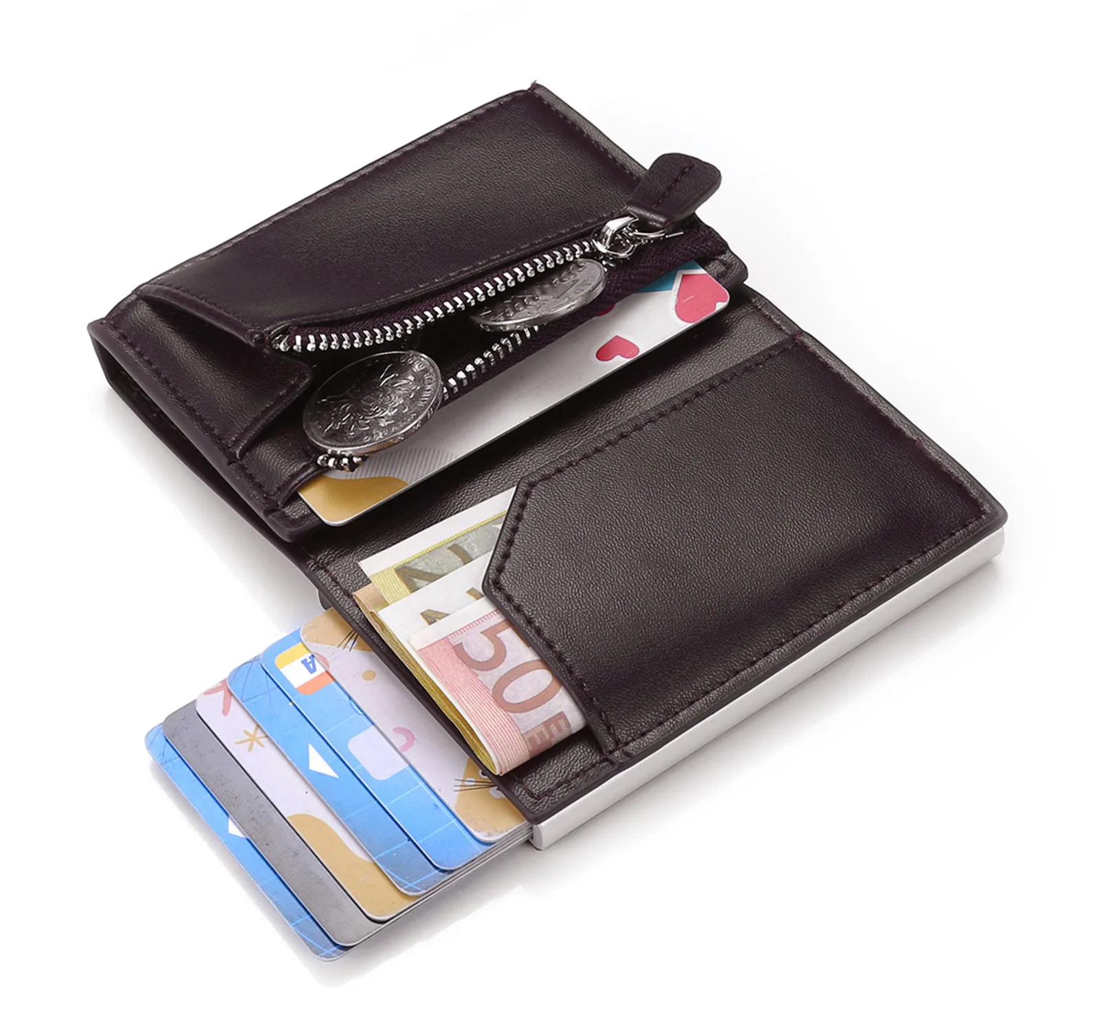 

2020 Rfid Card Holder Men Wallet Money Bag Male Black Short Purse Zipper Small Trifold Thin Slim Mini Magic Pop up Wallet, Customized color