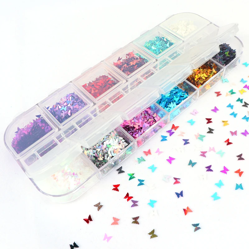 

12 grids 3D Ultra Thin Sequin Butterfly Shape Nail Art Glitter Flakes Paillette DIY Nail Art Decorations