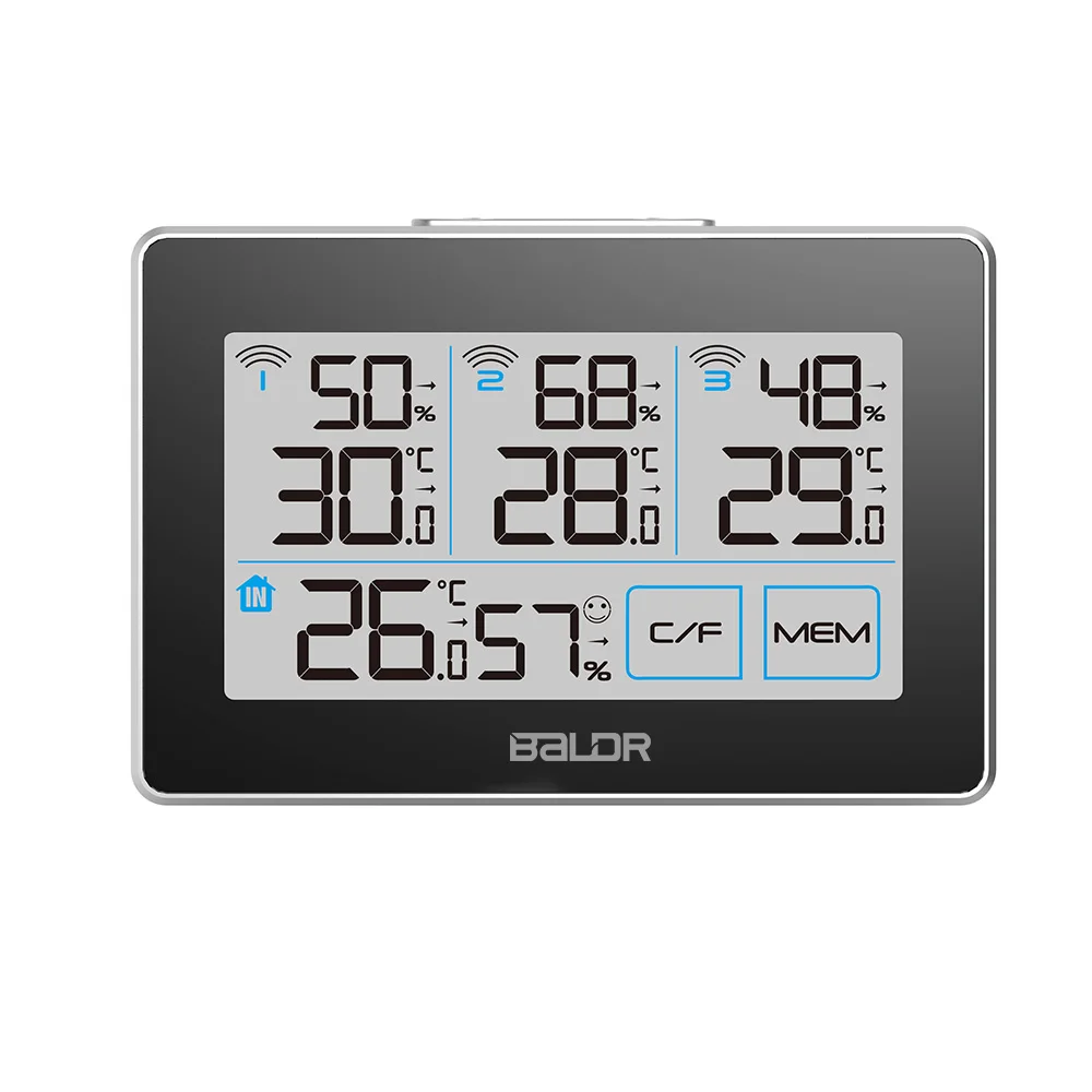 

BALDR B0317 Digital Weather Station with 3 Remote Sensors Wireless Indoor/Outdoor Temperature Humidity Monitor for home Touch