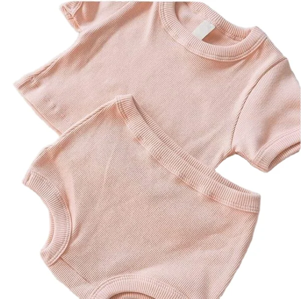 

Solid color casual top and bloomer 2pcs set ribbed cotton baby apparel, As picture or customized