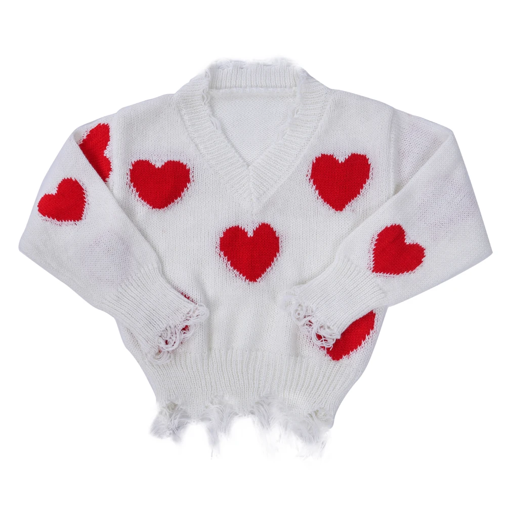 

Customizable Boutique Kids Girls V-neck Heart-shaped Distressed Sweater for Valentine's Day