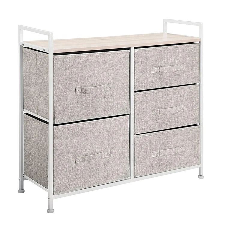 

Furniture Storage Tower Unit Pull Fabric Bins5 Fabric Drawers Wood Top Durable Steel Frame, Customized color