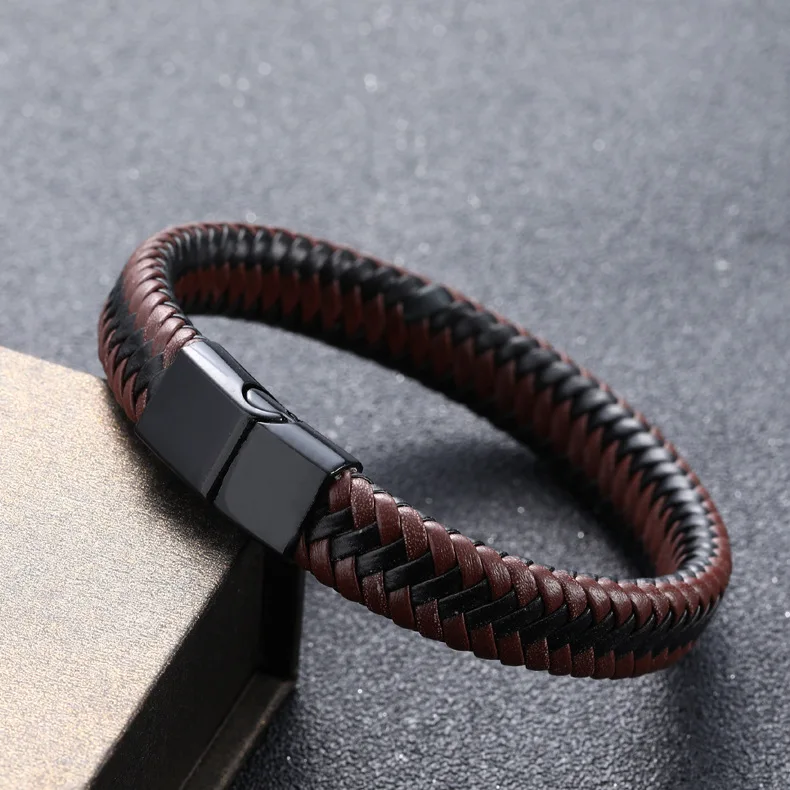 

Jachon New Arrival Men's Genuine Leather Hand Jewelry Vintage Handmade Braided Leather Bracelet Magnetic Clasp Leather Bracelet, Picture