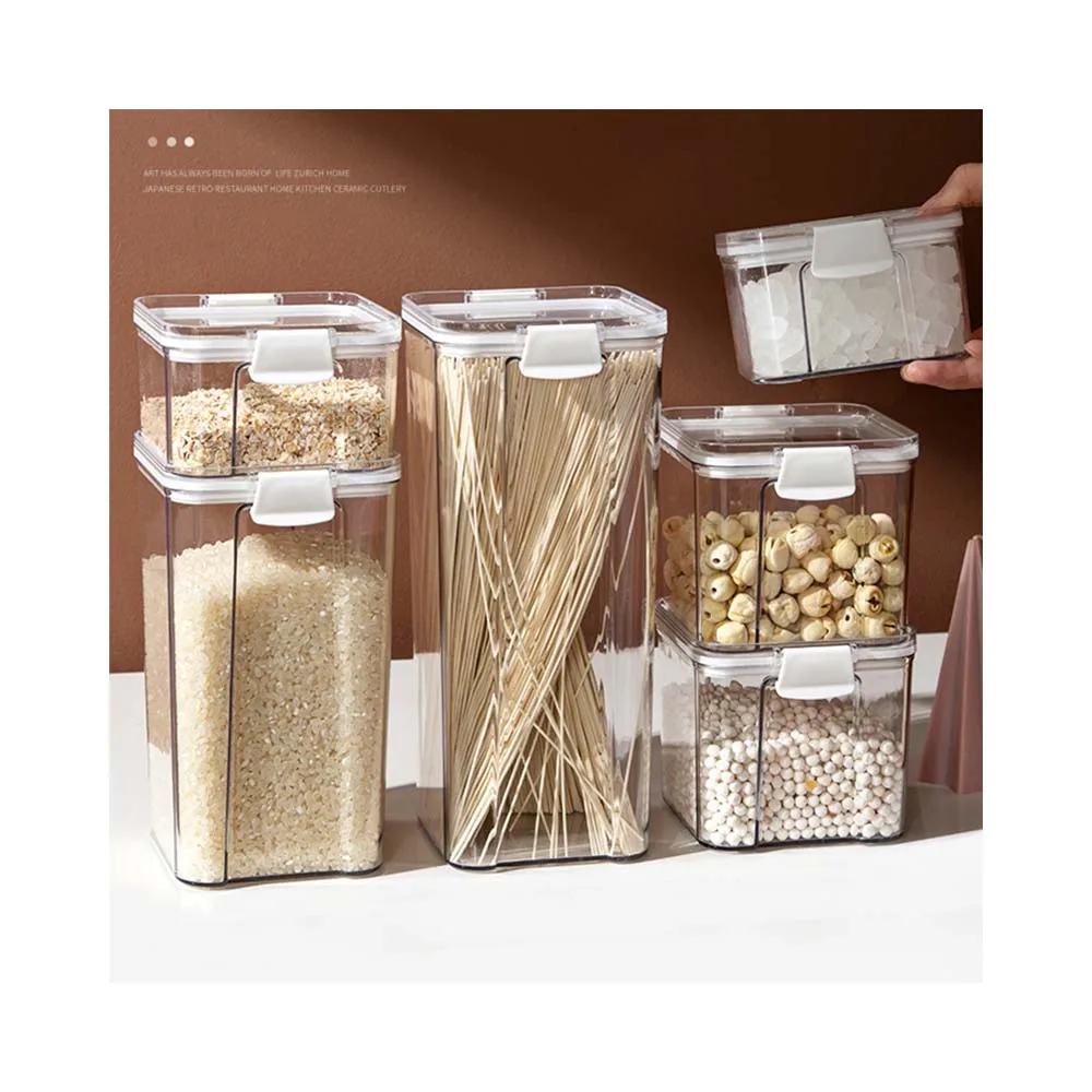 

Whole grains square airtight jar transparent plastic household kitchen storage jar