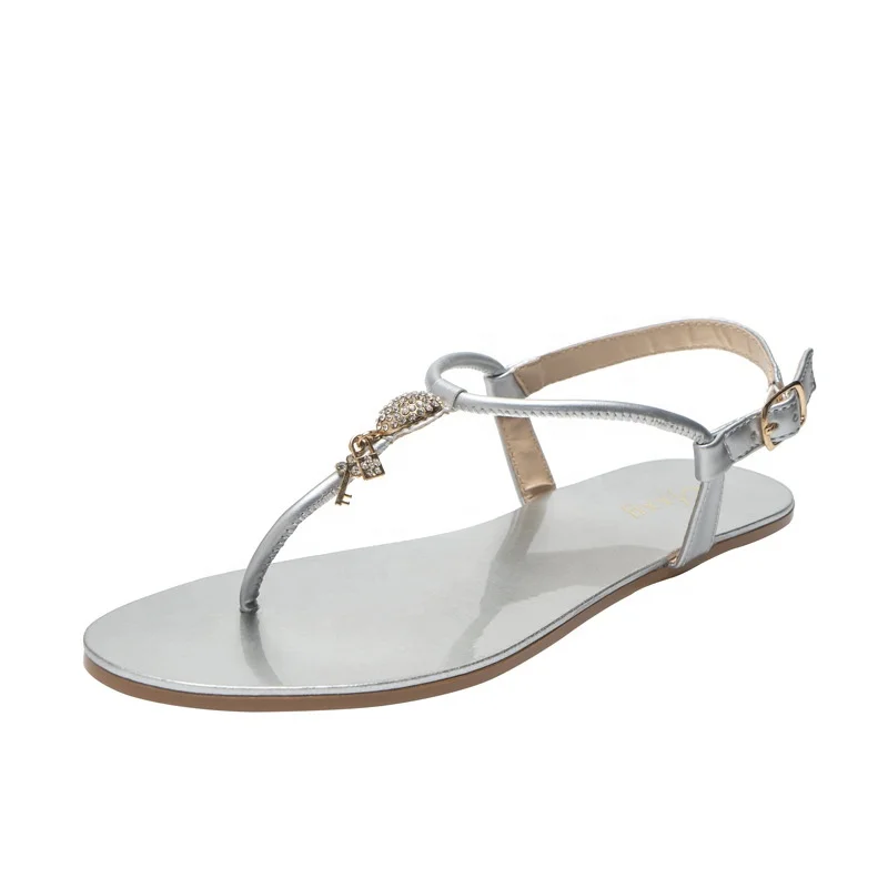 

2021 summer mirror pure color stylish personalized T strap sexy outdoor party dress up flat heel women's flip flops sandals