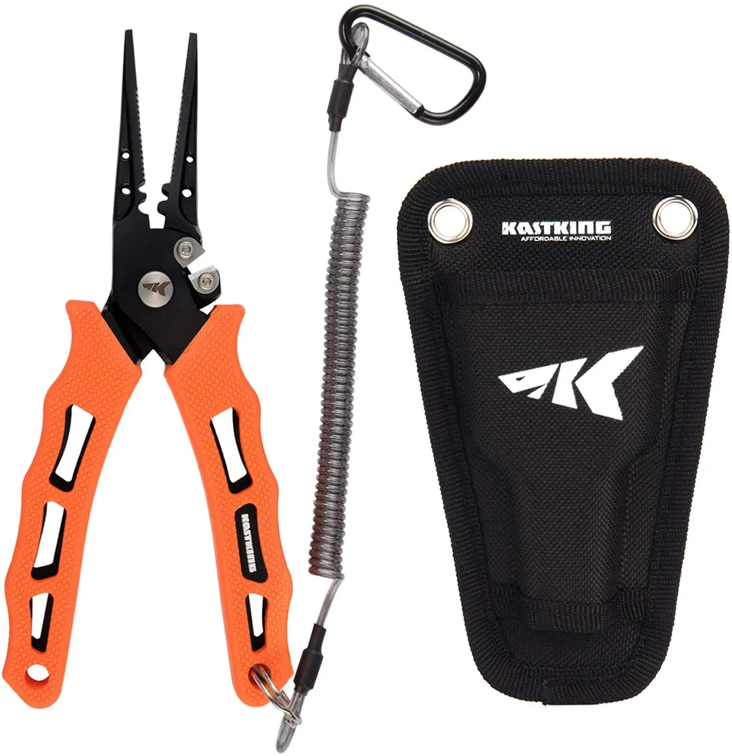 

KastKing 420 Stainless Steel Fishing Pliers Tungsten Carbide Braid Cutters Crimper Hook Remover Saltwater Resistant Fishing Gear, Orange/seafoam/black