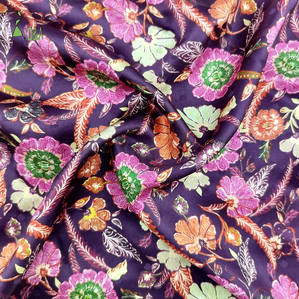 Floral Silk Fabric Custom Printing 16M/M Soft Smooth 100% Jacquard Silk Satin Fabric for Garments