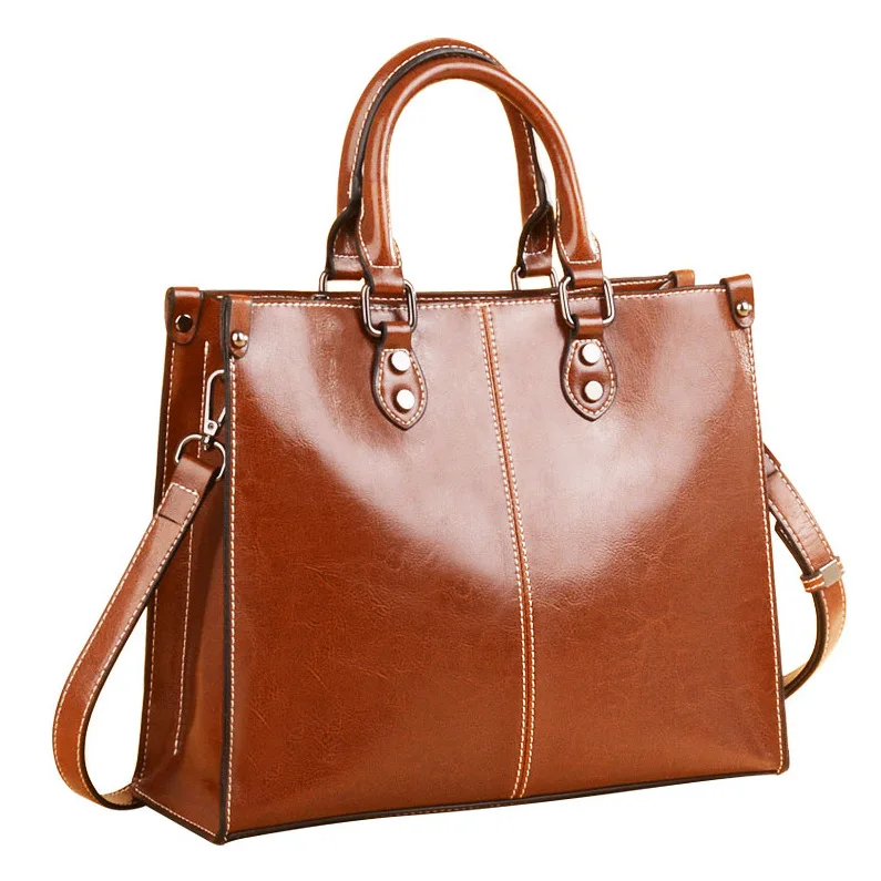 

New Retro Custom Leather Messenger Portable Cowhide Women'S Shoulder Tote Bag